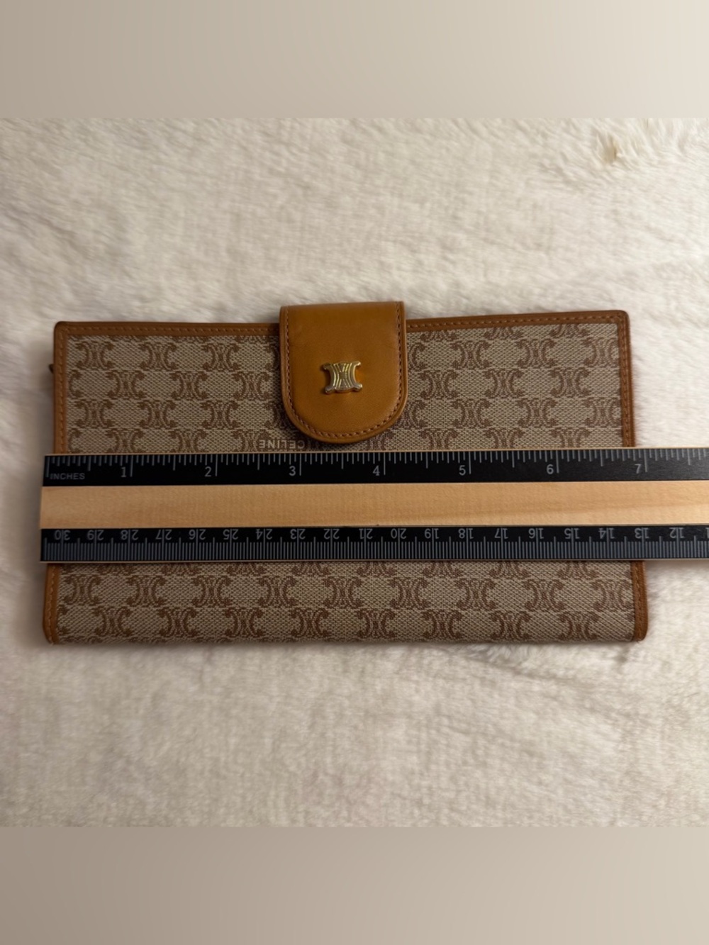 Celine Auth Vintage Macadam Long Wallet Monogram Gold Snap Closure - Picture 10 of 11